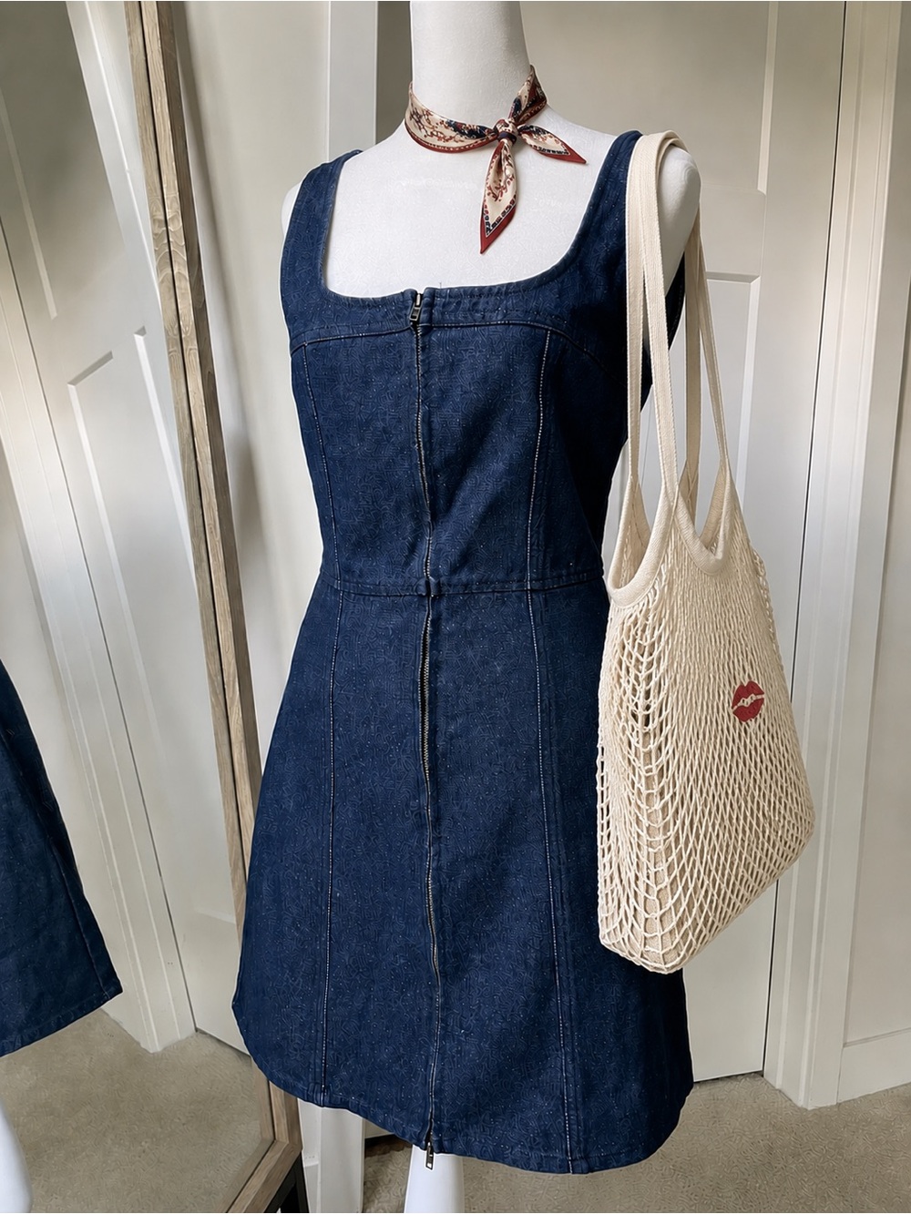 NWT Dark Wash Denim Zip Up Front Mini Dress